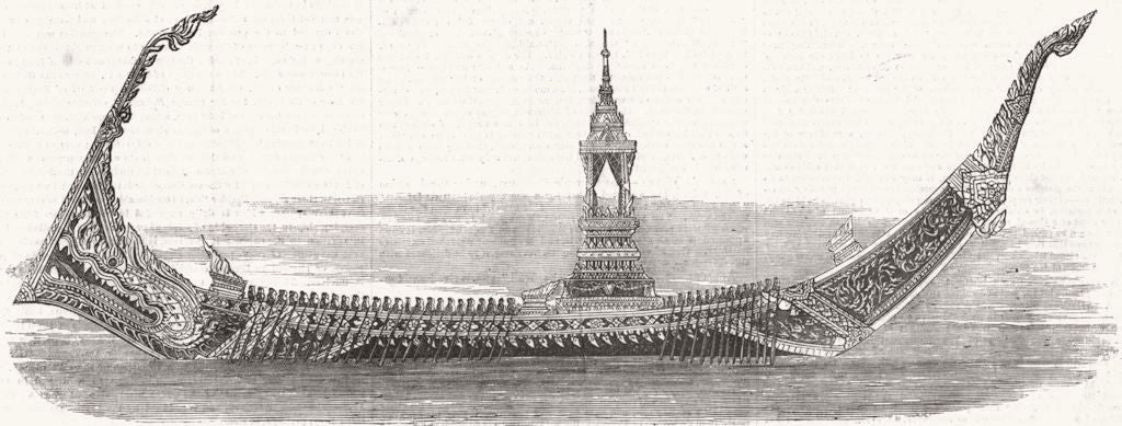 THAILAND. Barge of King 1855 old antique vintage print picture